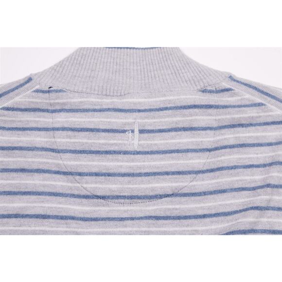 Johnnie-O Gray Striped Cotton Silk Knit Quarter 1/4 Zip Pullover Sweater Medium - Picture 7 of 7
